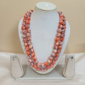 2LDORI22- ARNAS 1 PC PACK OF PEACH PRINTED LAYER FABRIC AND BEADS TASSEL FOR JEWELLERY MAKING