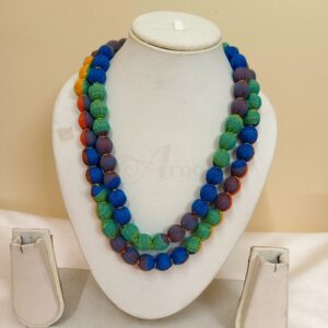 2LDORI23- ARNAS 1 PC PACK OF BLUE-GREEN-ORANGE LAYER FABRIC AND BEADS TASSEL FOR JEWELLERY MAKING