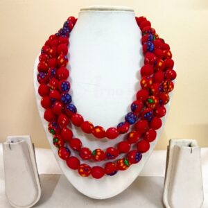 3LDORI49- ARNAS 1 PC PACK OF THREE LAYER FABRIC AND BEADS PRINTED RED-BLUE-YELLOW GREEN PATTERNS TASSEL WITH 2PCS FABRIC FLOWER