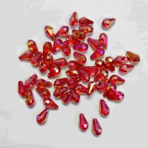 PLASTICBEADS0085 ARNAS 60 PCS PACK OF RED 12x6MM DROP SHAPE TRANSPERANT RAINBOW POLISH CRYSTAL BEADS FOR JEWELLERY MAKING | EMBROIDERY | ART & CRAFT– 20 GM (APPROX)