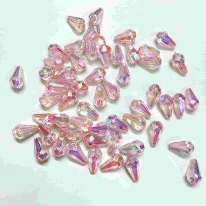 PLASTICBEADS0087 ARNAS 60 PCS PACK OF BABY PINK 12x6MM DROP SHAPE TRANSPERANT RAINBOW POLISH CRYSTAL BEADS FOR JEWELLERY MAKING | EMBROIDERY | ART & CRAFT– 20 GM (APPROX)
