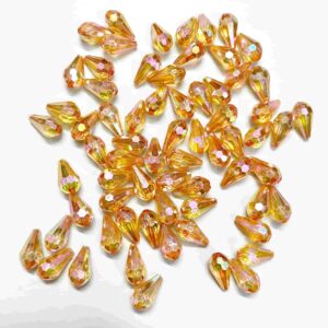 PLASTICBEADS0088 ARNAS 60 PCS PACK OF GOLDEN-YELLOW 12x6MM DROP SHAPE TRANSPERANT RAINBOW POLISH CRYSTAL BEADS FOR JEWELLERY MAKING | EMBROIDERY | ART & CRAFT– 20 GM (APPROX)