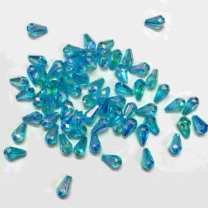 PLASTICBEADS0089 ARNAS 60 PCS PACK OF  SKY BLUE 12x6MM DROP SHAPE TRANSPERANT RAINBOW POLISH CRYSTAL BEADS FOR JEWELLERY MAKING | EMBROIDERY | ART & CRAFT– 20 GM (APPROX)