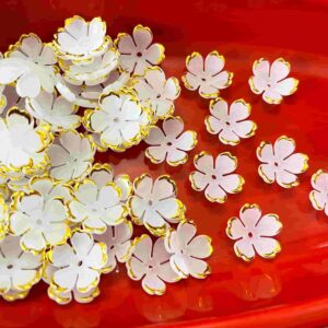 PLASTICBEADS0097 Arnas 30pcs pack of 1.5 cm Gray with Golden BorderAcrylic Flower for Brooch Making| Embroidery|Craft Work| Jewellery Making