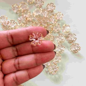 PLASTICBEADS0100 Arnas 30pcs pack of 1.5cm Transparent with Golden Borders Acrylic Flower for Brooch Making| Embroidery|Craft Work| Jewellery Making