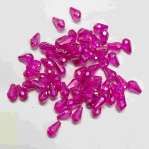PLASTICBEADS0086 ARNAS 60 PCS PACK OF PINK 12x6MM DROP SHAPE TRANSPERANT RAINBOW POLISH CRYSTAL BEADS FOR JEWELLERY MAKING | EMBROIDERY | ART & CRAFT– 20 GM (APPROX)