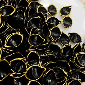 PLASTICBEADS0106 Arnas 27 Pcs pack of 2.2 X1.5mm Black with Golden Border Acrylic Flower for Brooch Making| Embroidery|Craft Work| Jewellery Making