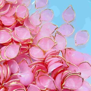 PLASTICBEADS0110 Arnas 27 Pcs pack of 2.2 X1.5mm Baby Pink with Golden Borders Acrylic Flower for Brooch Making| Embroidery|Craft Work| Jewellery Making
