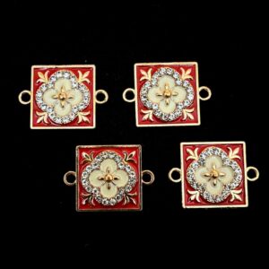 ECHARMS0246 ARNAS SQUARE SHAPED RED WHITE CHARMS FOR RAKHI MAKING | BRACELET MAKING | JEWELRY MAKING