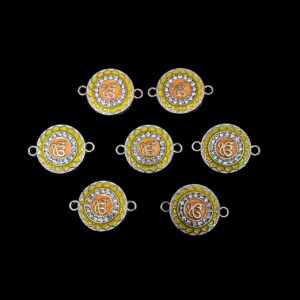 ECHARMS0259 ARNAS ARNAS OMKAR PRINTED IN YELLOW AND ORANGE WITH STONE ENGRAVED CHARMS FOR RAKHI MAKING | BRACELET MAKING | JEWELRY MAKING