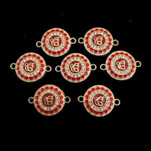 ECHARMS0262 ARNAS OMKAR PRINTED IN RED WITH GOLDEN AND STONE ENGRAVED CHARMS FOR RAKHI MAKING | BRACELET MAKING | JEWELRY MAKING