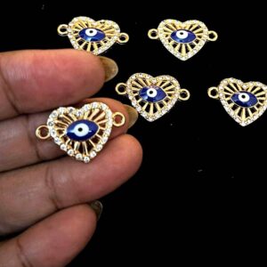 ECHARMS0265 ARNAS HEART SHAPED EVIL EYE CHARMS BEAUTIFULL GOLDEN AND SILVER STONES CHARMS FOR RAKHI MAKING | BRACELET MAKING | JEWELRY MAKING