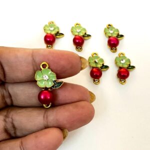 ECHARMS0267 ARNAS FLOWER SHAPED LIGHT GREEN AND RED MOTI CHARMS FOR RAKHI MAKING | BRACELET MAKING | JEWELRY MAKING