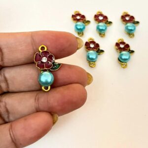 ECHARMS0268 ARNAS FLOWER SHAPED MAROON AND BLUE MOTI CHARMS FOR RAKHI MAKING | BRACELET MAKING | JEWELRY MAKING