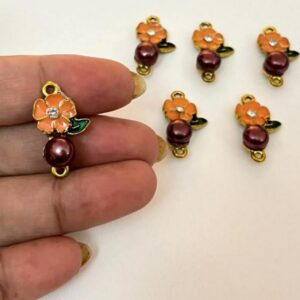 ECHARMS0269 ARNAS FLOWER SHAPED ORANGE AND MAROON MOTI CHARMS FOR RAKHI MAKING | BRACELET MAKING | JEWELRY MAKING
