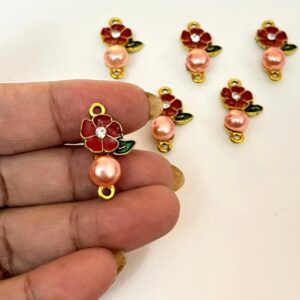 ECHARMS0272 ARNAS FLOWER SHAPED RED AND PEACH MOTI CHARMS FOR RAKHI MAKING | BRACELET MAKING | JEWELRY MAKING