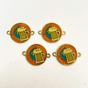ECHARMS0274 ARNAS CHILL BRO WRITTEN WITH BEER MUG ORANGE AND TEAL COOL CHARMS FOR RAKHI MAKING | BRACELET MAKING | JEWELRY MAKING