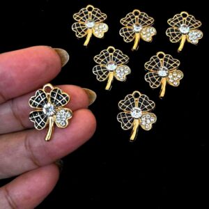 ECHARMS0264 ARNAS FLOWER SHAPED BEAUTIFULL BLACK COLORED GOILDEN AND SILVER STONES CHARMS FOR RAKHI MAKING | BRACELET MAKING | JEWELRY MAKING