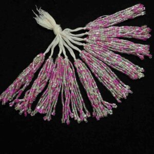 LATKAN001 ARNAS 4 SET OF CUTDANA BEADED PINK WHITE 7 CM LONG FANCY LATKAN TASSEL FOR LUMBA RAKHI|BLOUSE DORI| LEHENGA| SAREE PALLU| CRAFT DECORATION