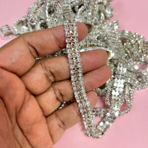 STONECHAIN013 ARNAS 1 MTR PACK OF WHITE (LCD) GOLDEN SILVER PLATED 3 LAYER 24PP RINESTONE CHAIN FOR JEWELLERY MAKING | HAIRBAND MAKING| BANGLE MAKING|DECORATION